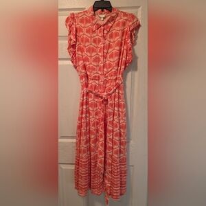 crown & ivy Coral and Cream Geometric Print Shirt Dress